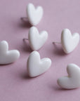 White Porcelain Heart Stud Earrings