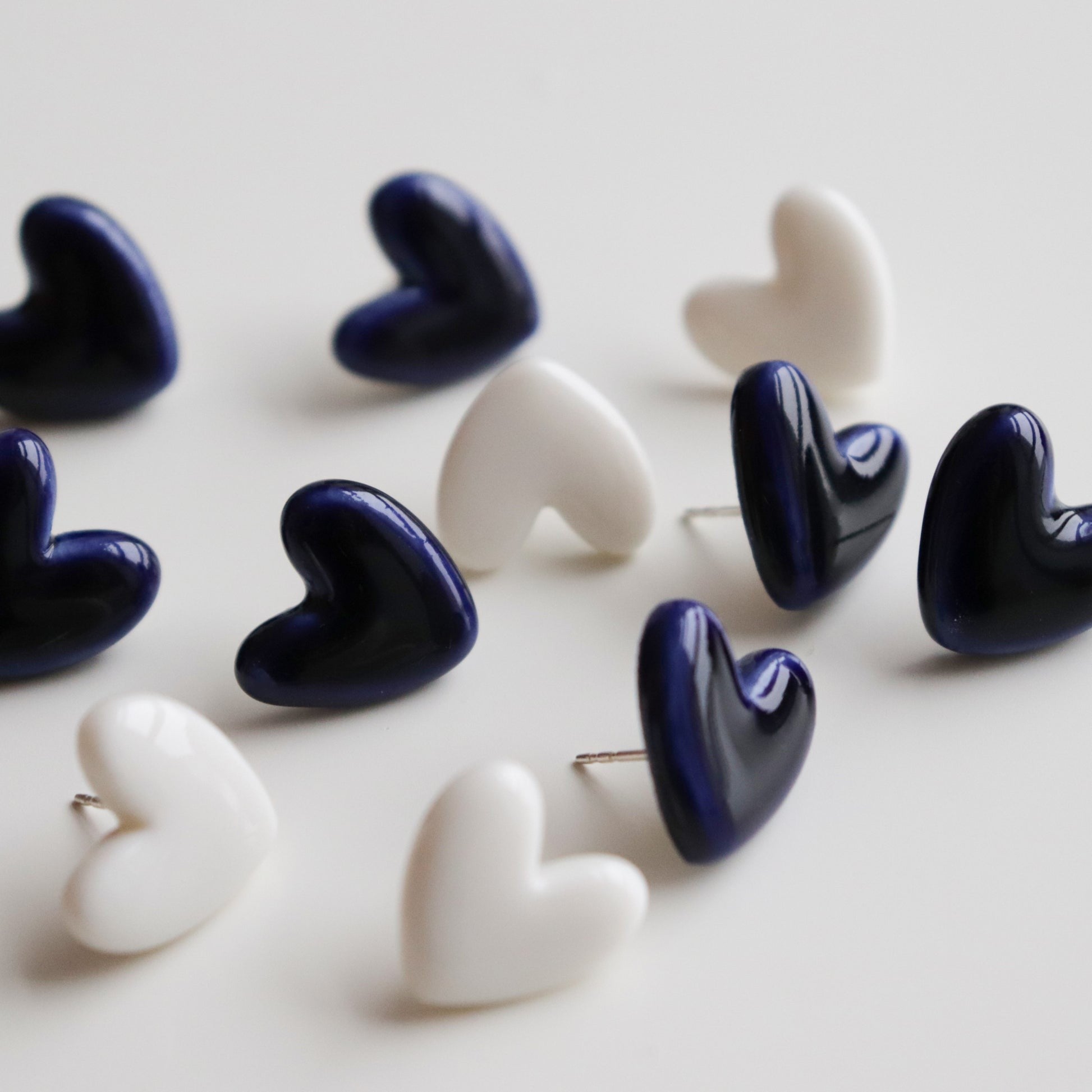 White Porcelain Heart Stud Earrings