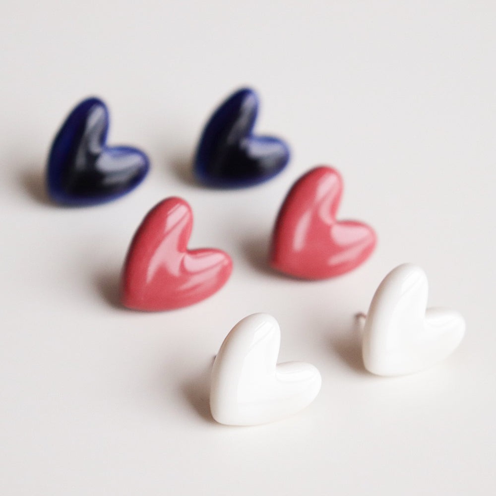 White Porcelain Heart Stud Earrings