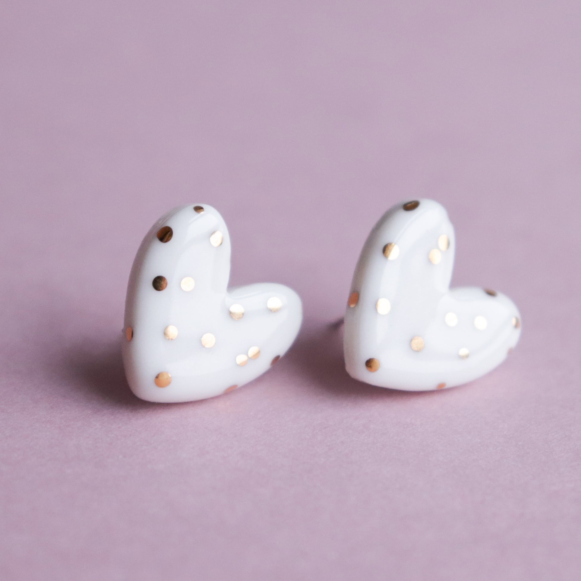 White Porcelain Heart Stud Earrings