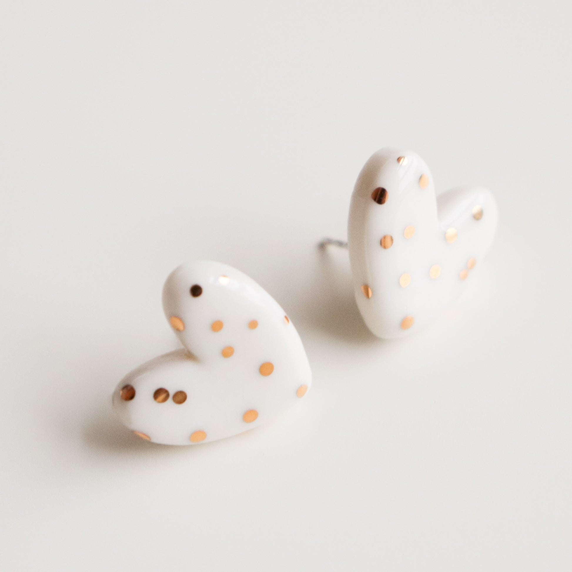 White Porcelain Heart Stud Earrings