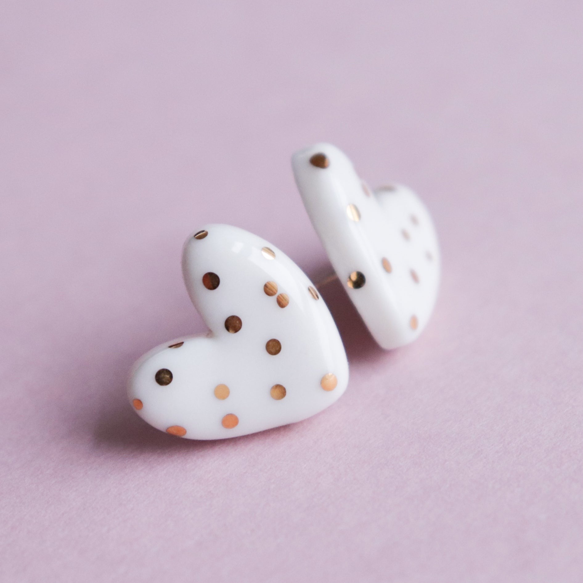 White Porcelain Heart Stud Earrings