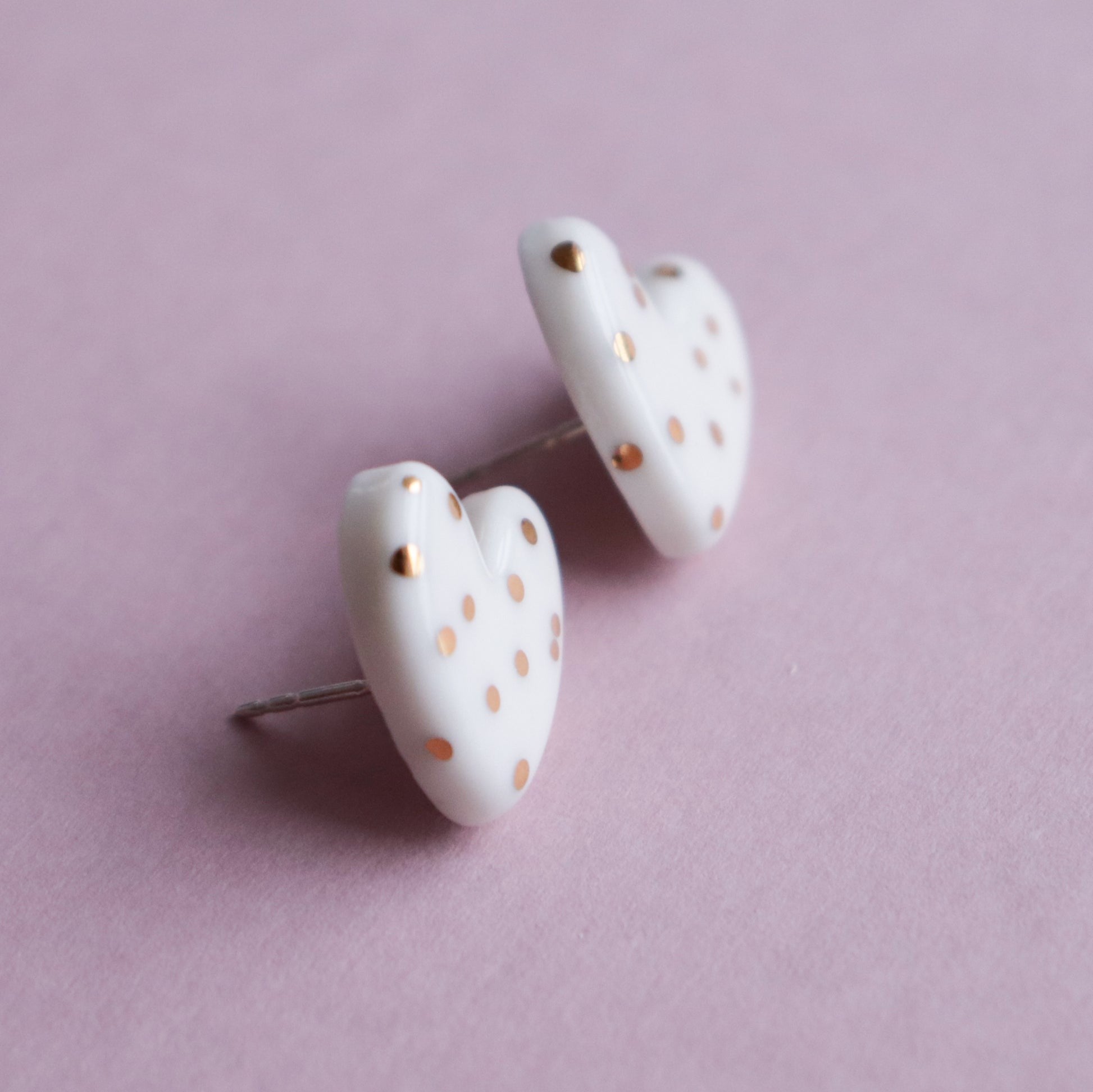 White Porcelain Heart Stud Earrings