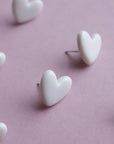 White Porcelain Heart Stud Earrings