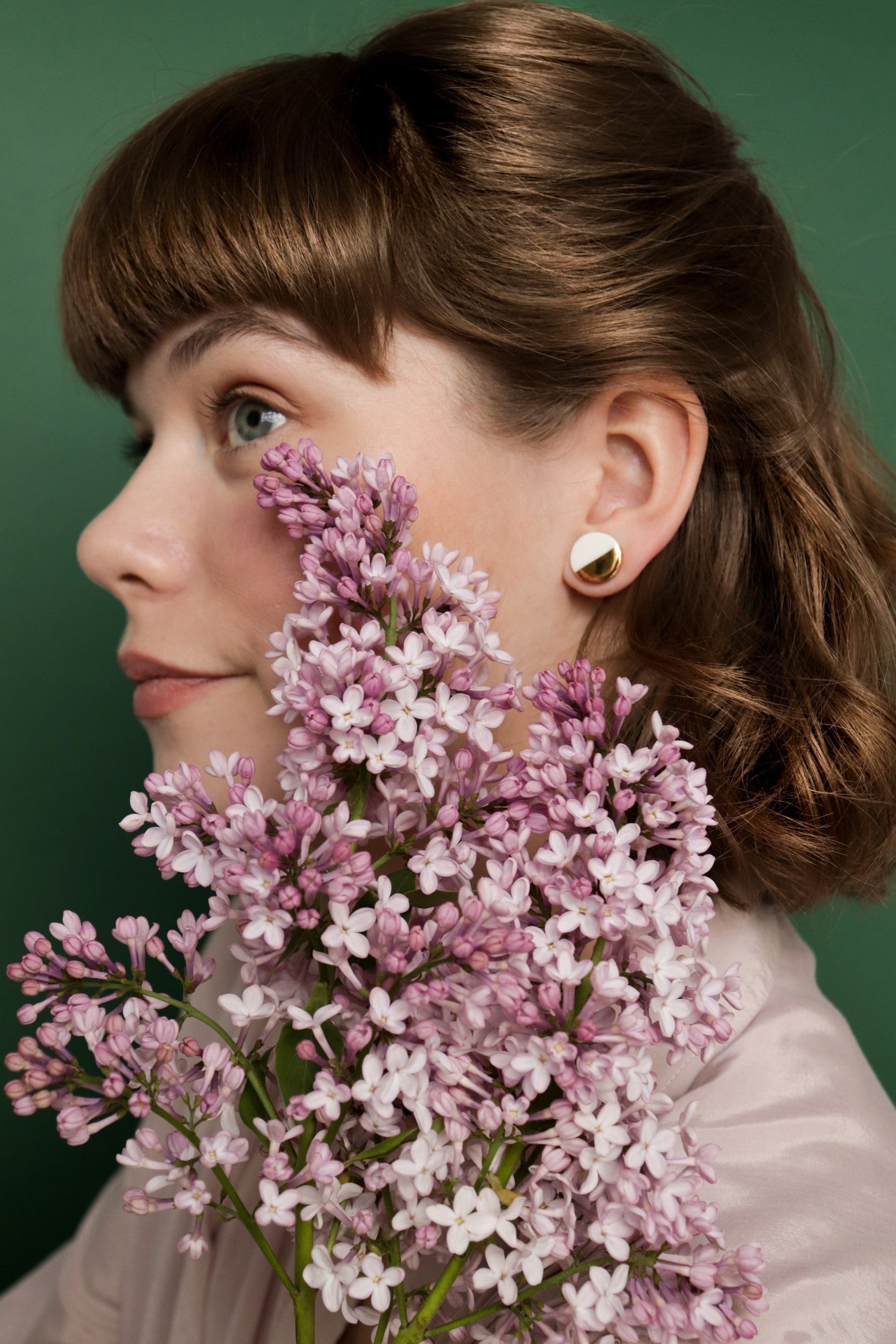 Porcelain Stud Earrings in Pink and Gold