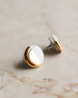 White and Gold Porcelain Stud Earrings
