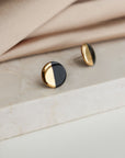 Porcelain Round Stud Earrings in Black and Gold