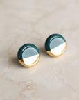Porcelain Stud Earrings in Green and Gold