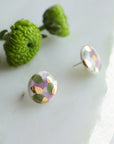 Porcelain Stud Earrings in Green and Violet