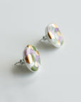 Porcelain Stud Earrings in Green and Violet