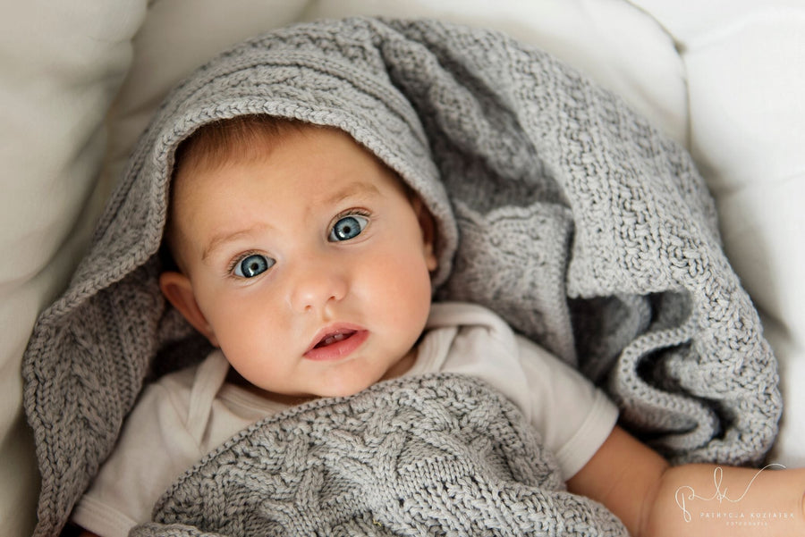 Premium Merino Wool Baby Blanket "Cookie" - Grey