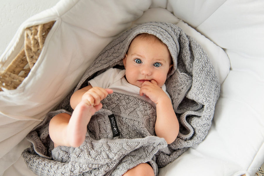 Premium Merino Wool Baby Blanket "Cookie" - Grey
