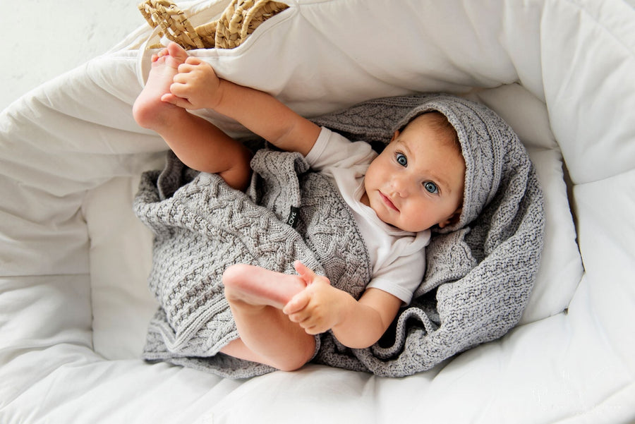 Premium Merino Wool Baby Blanket "Cookie" - Grey