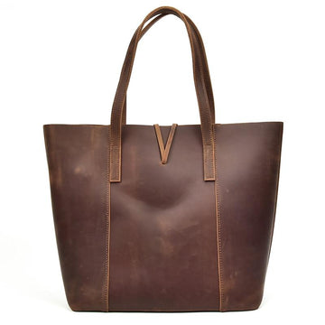 Luxury handcrafted crazy horse leather tote bag, premium Taavi Tote with ergonomic straps and removable clutch by Steel Horse Leather at brixbailey.com