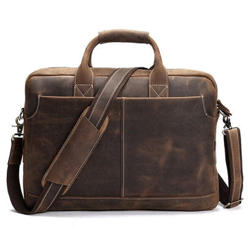 Premium Welch Briefcase, luxury vintage leather messenger bag for laptop, stylish and durable high-quality crazy horse leather, best-selling professional work bag by Steel Horse Leather at brixbailey.com