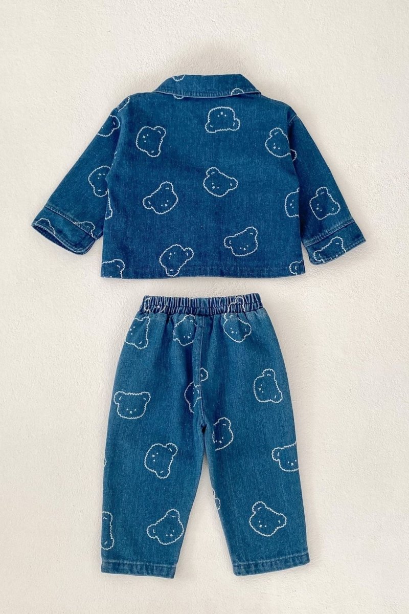 Baby Embroidered Bear Denim Two-Piece Set