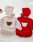 Winter Bear Knitted Bodysuit Red or Beige