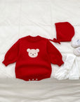 Winter Bear Knitted Bodysuit Red or Beige