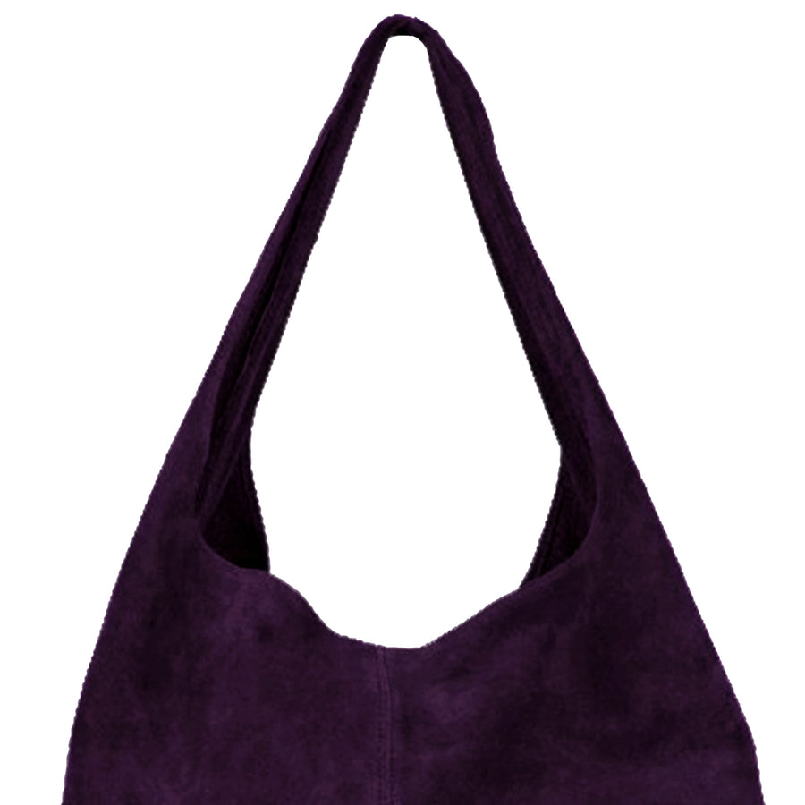 Suede Leather Hobo Boho Shoulder Bag Purple