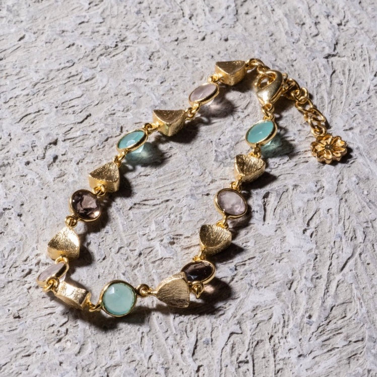 Gold Sara Mixed Gemstone Bracelet Pariba Onyx, Smoky Quartz &amp; Rose Quartz