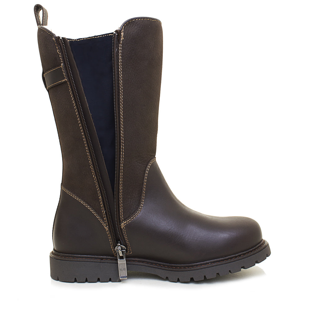 Waterproof Mid Calf Zip Up Boots in Brown