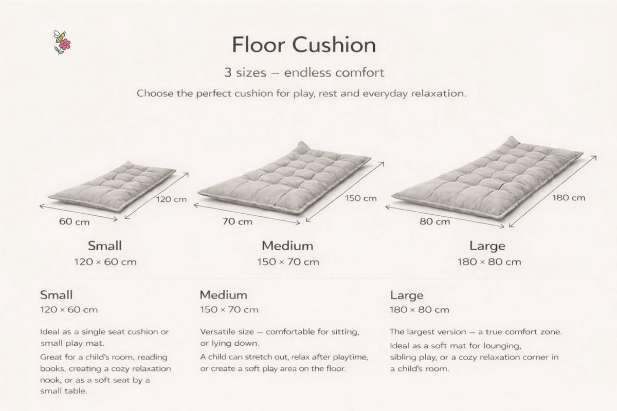 Quilted Kids' Floor Cushion, Grey, 3 Sizes Available