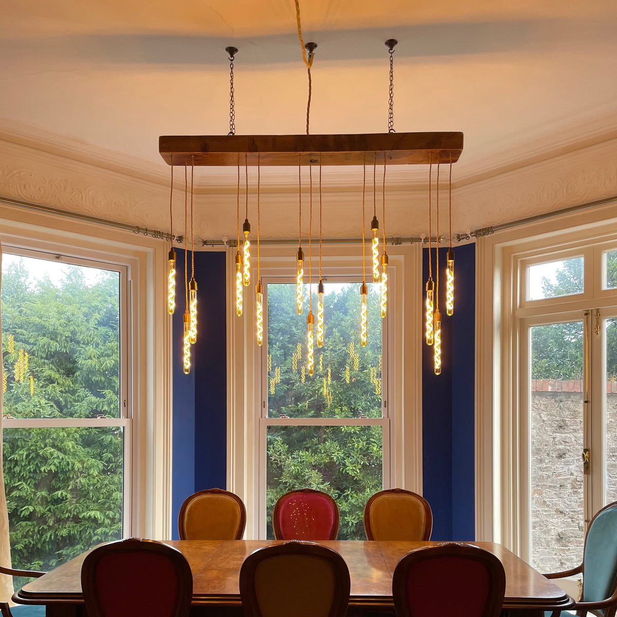15 Light Oak Beam Chandelier | Large Kitchen Island & Statement Dining Lighting UK