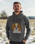 Crowned & Cozy: Sustainable Men's Hoodie Featuring Your Cavalier King (or Queen)