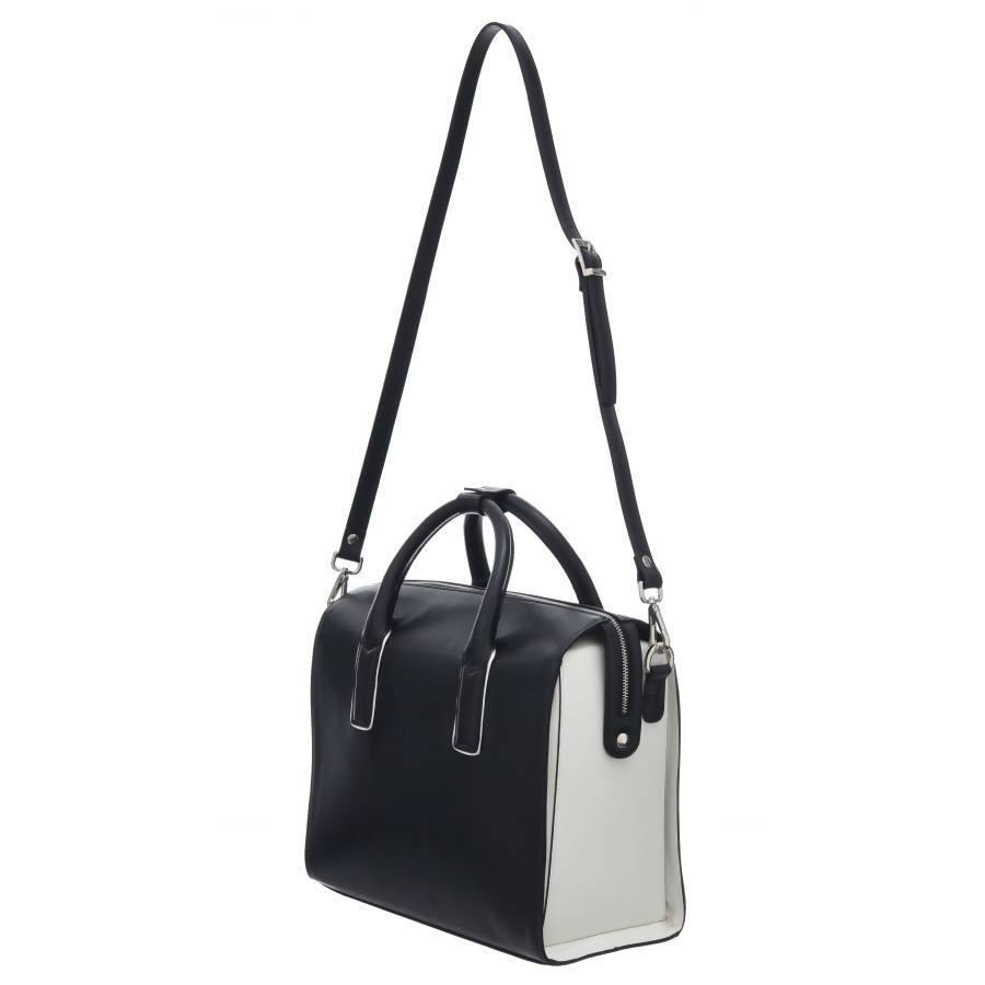 NEW Vegan Black Leather Structured Top Handle Bag
