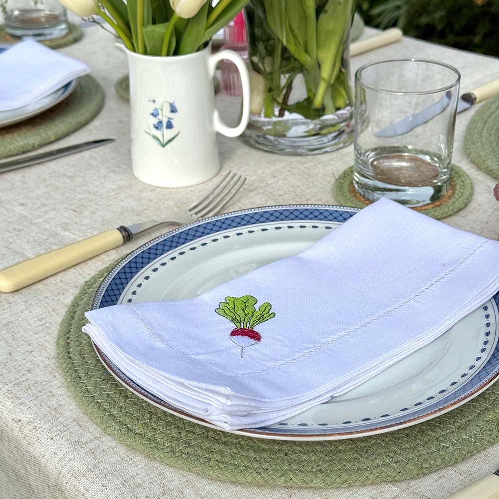 Embroidered Linen Napkins - Garden Veg