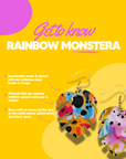 Rainbow monstera leaf earrings