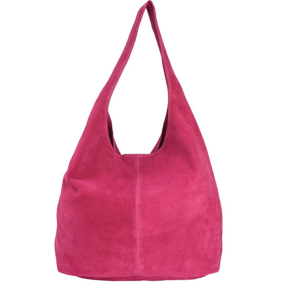 Raspberry Suede Leather Hobo Boho Shoulder Bag Brix and Bailey  Ethical Handbag Brand