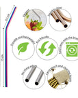 Reusable Stainless Steel Drinking Straws - Rainbow - 8 Pack