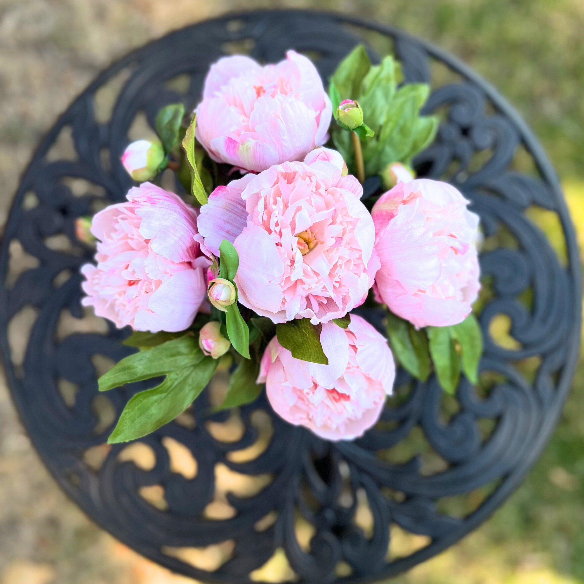 Real touch peony arrangement in vase - 10"