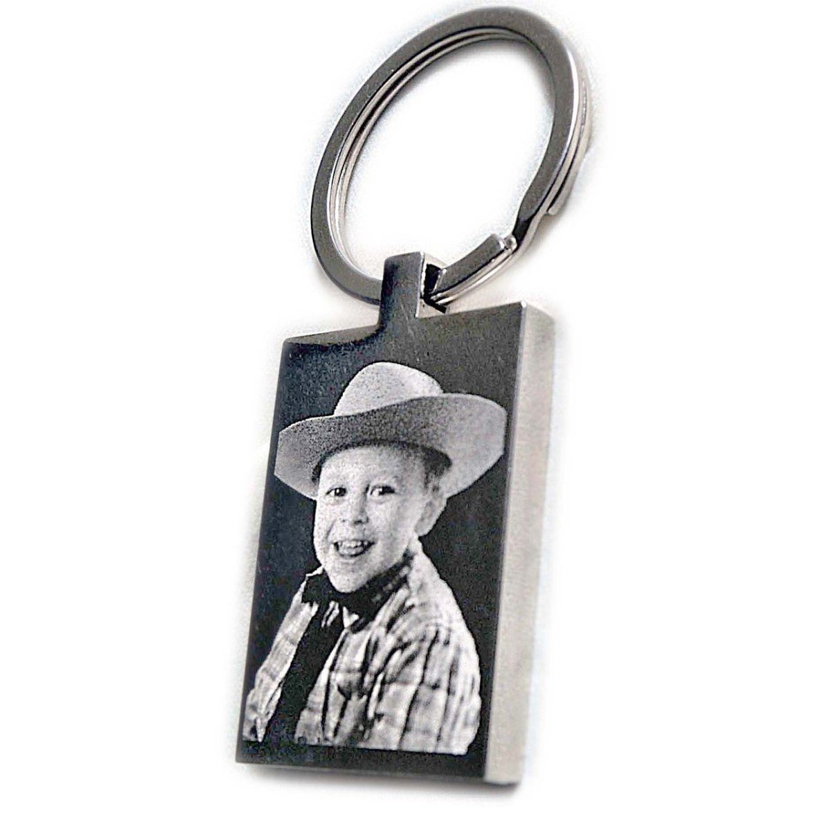 Personalised Rectangle Photo Keyring – Stainless Steel Photo &amp; Text Engraving
