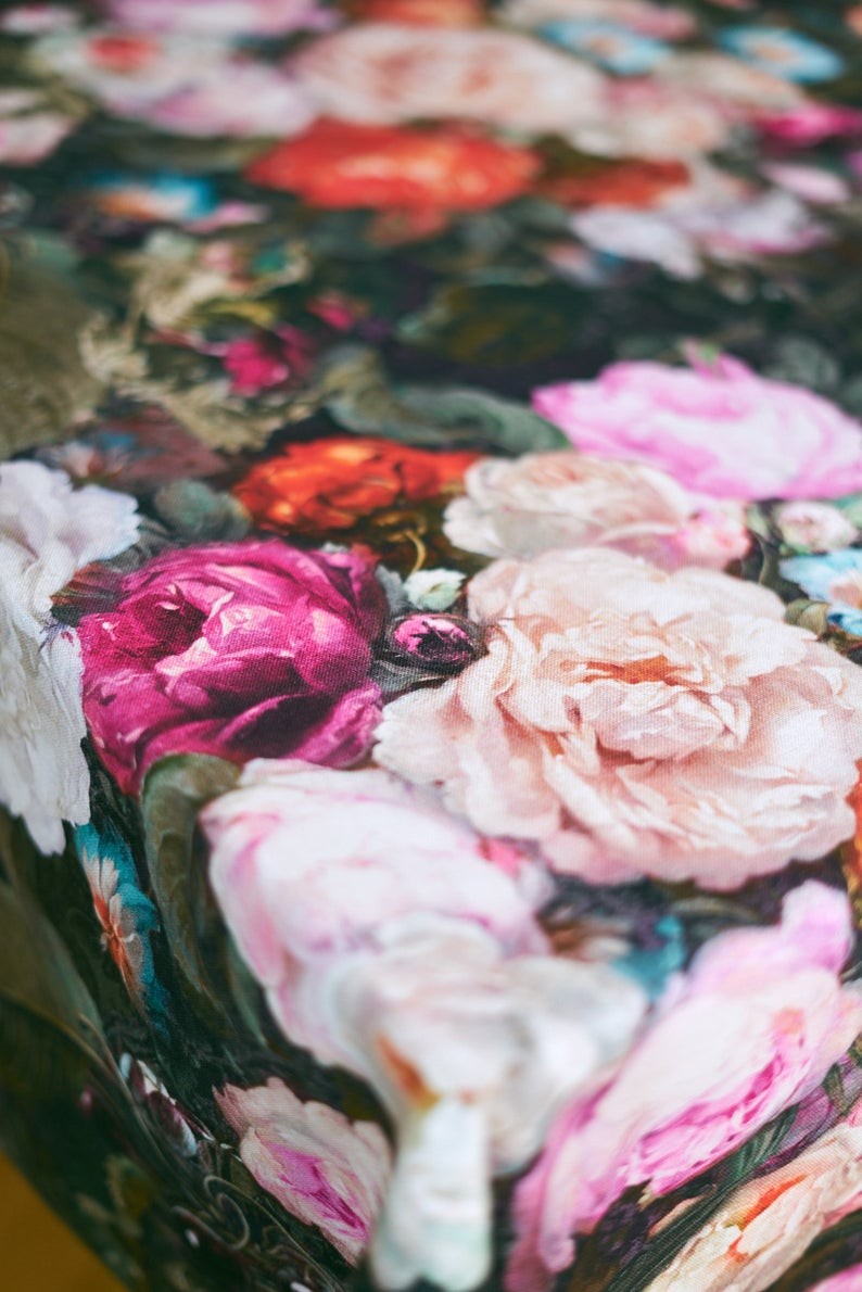 Rectangular Cotton Floral Tablecloth in Black