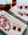 Round Ruby Quartz Drop Earrings in Gold