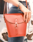 Handmade Leather Barrel Bag - Red