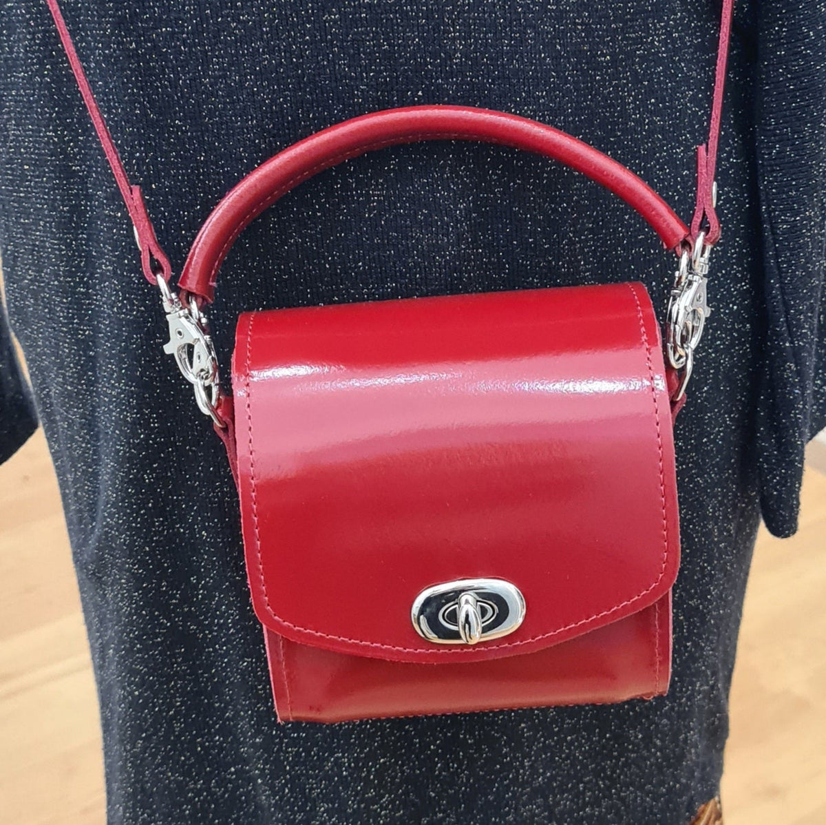Bauble Handmade High Shine Leather Handbag - Red