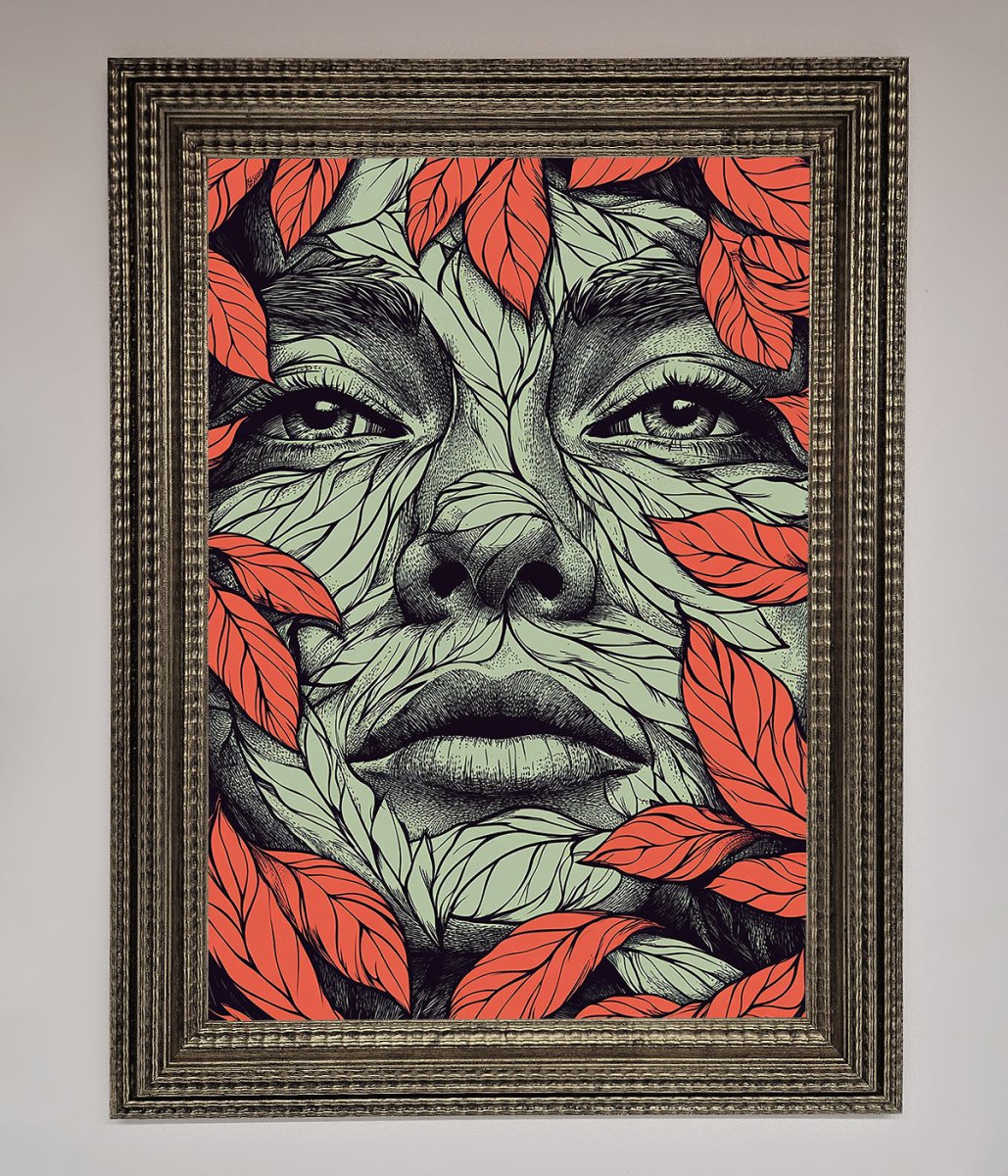 Red Leaves Face Framed Print