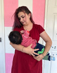 Burgundy Cotton Breastfeeding Dress | Nursing Dress | Knee Length Feeding Dress