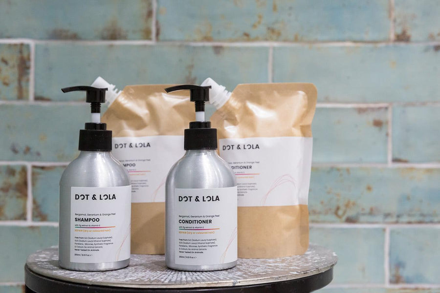 Luxury nourishing shampoo with bergamot, geranium, and orange peel oil for strong, healthy, revitalized hair by Dot & Lola at brixbailey.com