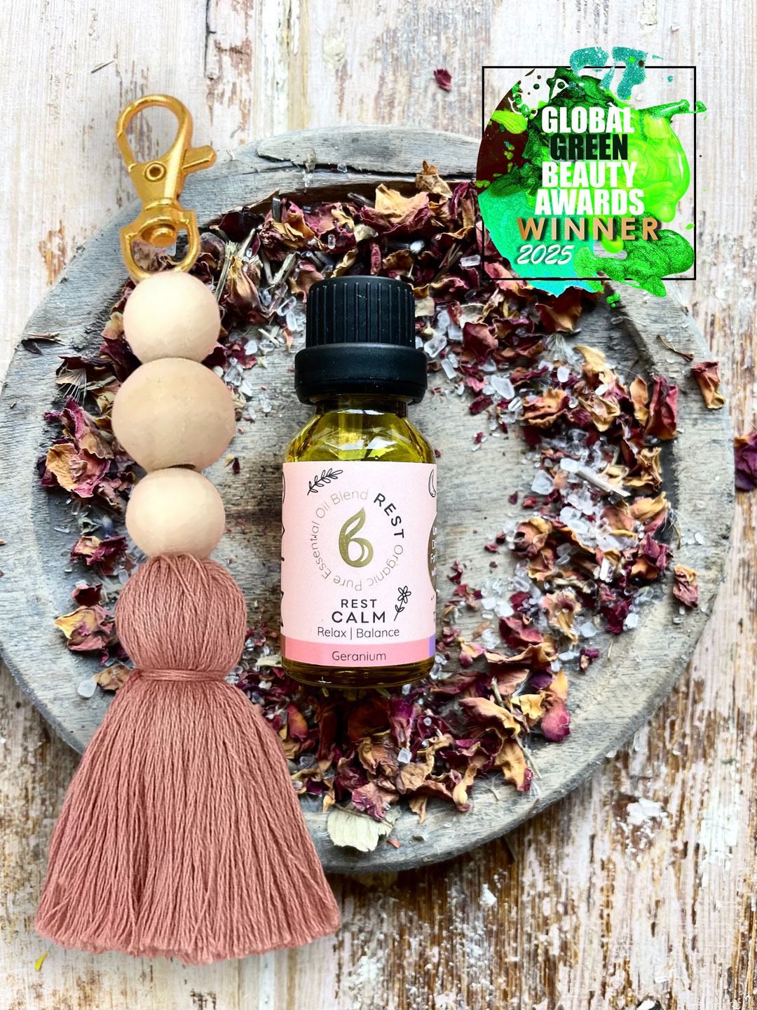 Keyring Diffuser &amp; Rest Calm Organic Essential Oil 10ml