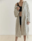 Retro 100% ORGANIC Long-stapled Cotton Hooded Stripe Bath Robe-3