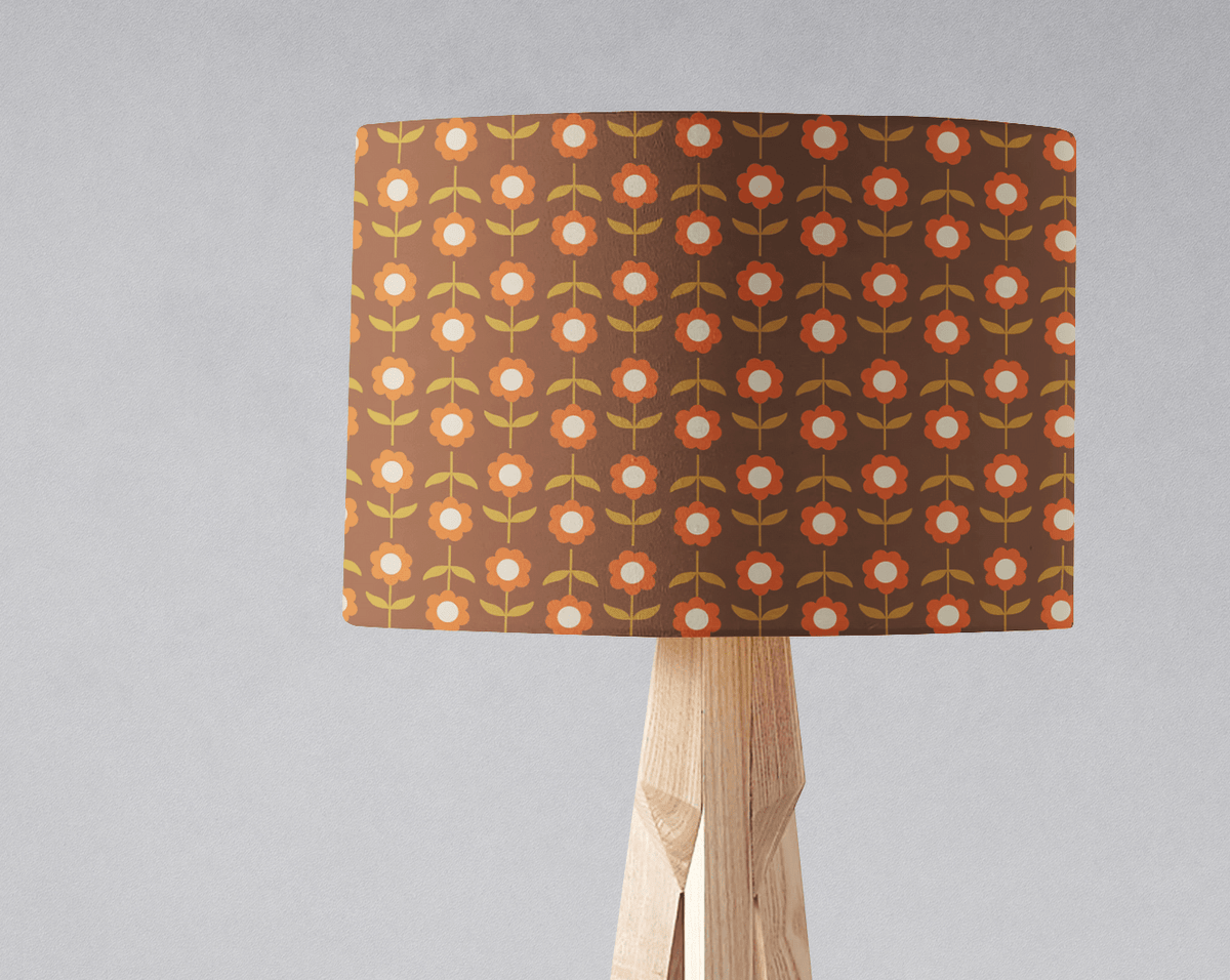 Brown Floral Drum Lampshade, Retro Design Shade for Table, Floor or Ceiling Pendant Light