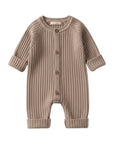 Ribbed Knit Button Up Romper in Warm Neutrals