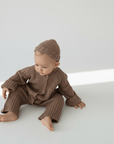 Ribbed Knit Button Up Romper in Warm Neutrals