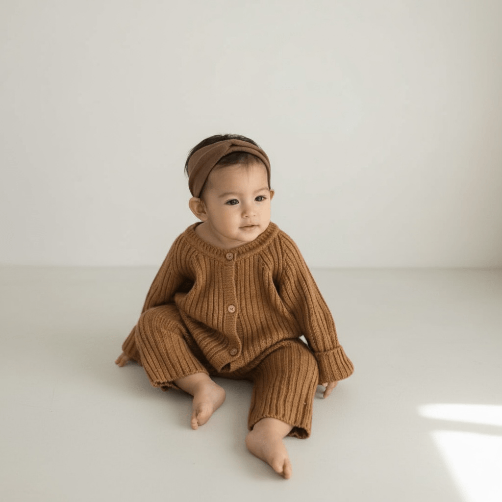 Ribbed Knit Button Up Romper in Warm Neutrals