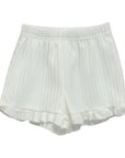 White Ribbed Ruffle Hem Button Top and Shorts Set