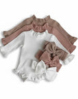 Ribbed Ruffle Romper with Matching Headband